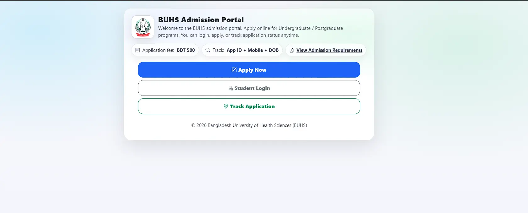 BUHS Online Admission System